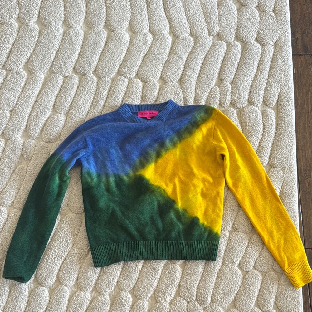 The Elder Statesman Blue and Green Crew Neck Sweater